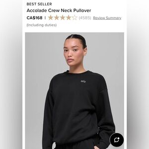 ALO Yoga Accolade Black Crew Neck Pullover